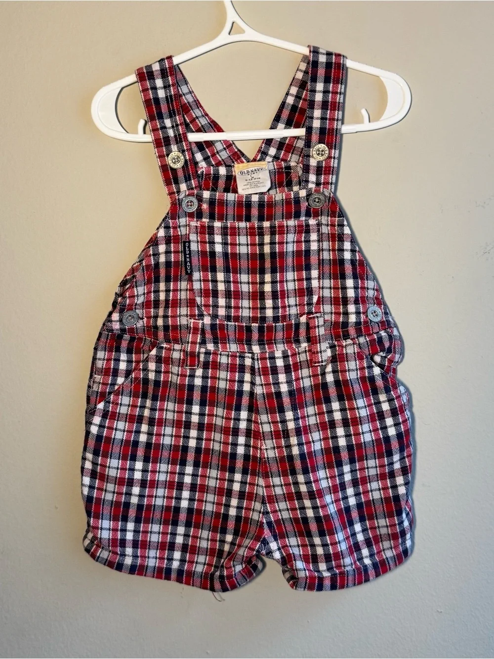 Old Navy Red, Black & White Plaid Kids Overalls
